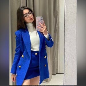 Pre Loved Zara Textured Tailored Blazer Blue XS